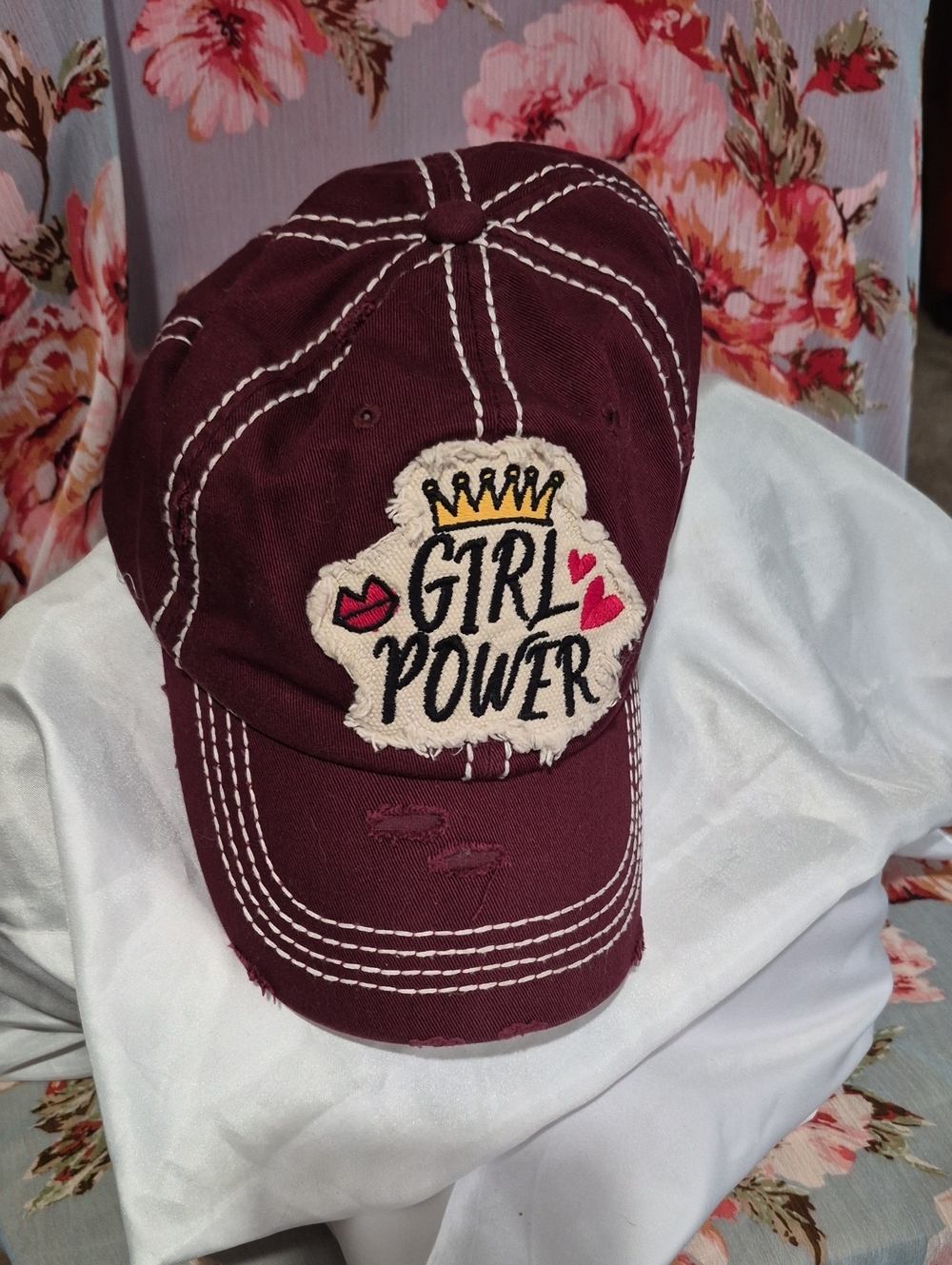 KBETHOS Burgundy 'Girl Power' Women's Baseball Cap